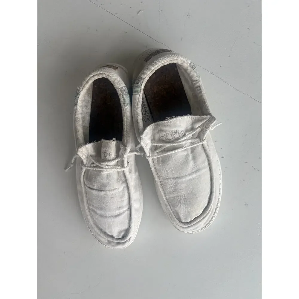 Hey Dude Mens Wally Linen Casual Lightweight Slip On Shoes Size 12 Natural White